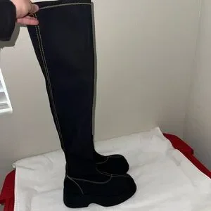 関税送料込♪GANNI/RETRO FLATFORM SOCK BOOT Ganni Retro Flatform Round-Toe Ankle Boots in Black | Lyst